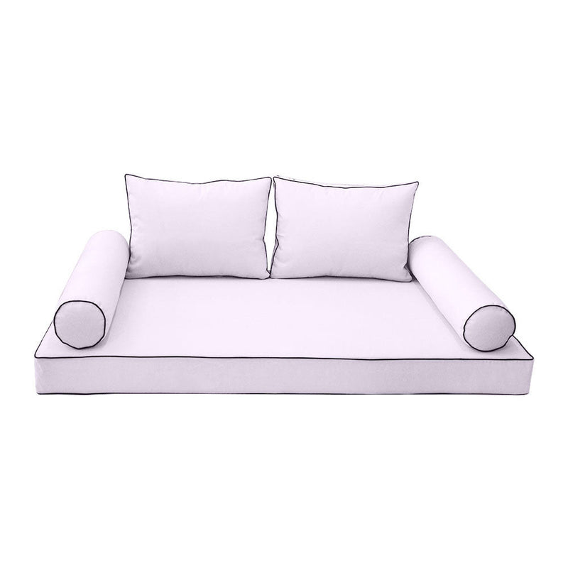 Style1 Crib Size 5PC Contrast Pipe Trim Outdoor Daybed Mattress Cushion Bolster Pillow Complete Set AD107