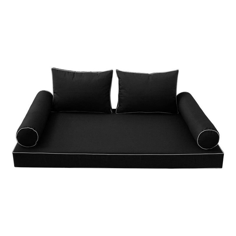 Style1 Crib Size 5PC Contrast Pipe Trim Outdoor Daybed Mattress Cushion Bolster Pillow Complete Set AD109