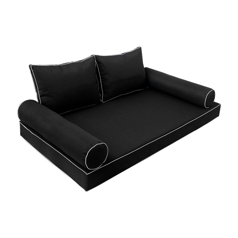 Style1 Crib Size 5PC Contrast Pipe Trim Outdoor Daybed Mattress Cushion Bolster Pillow Complete Set AD109