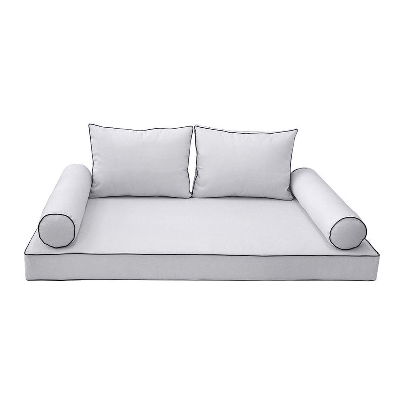 Style1 Full Size 5PC Contrast Pipe Outdoor Daybed Mattress Bolster Pillow Fitted Sheet Slip Cover Only AD105