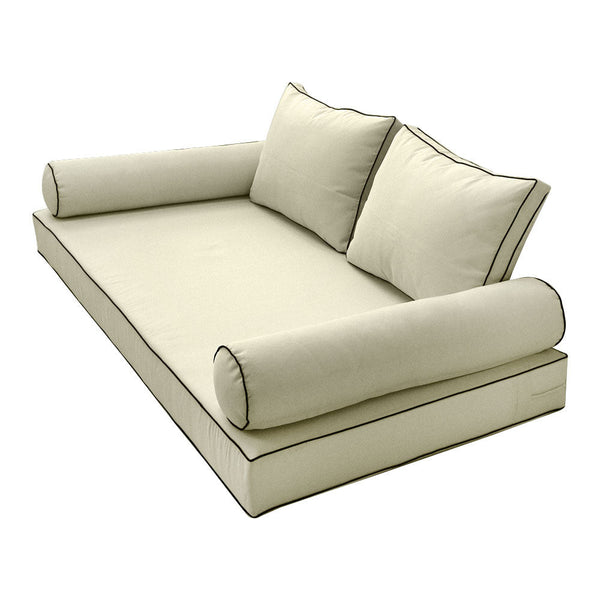 Style1 Full Size 5PC Contrast Pipe Outdoor Daybed Mattress Cushion Bolster Pillow Slip Cover Complete Set AD005