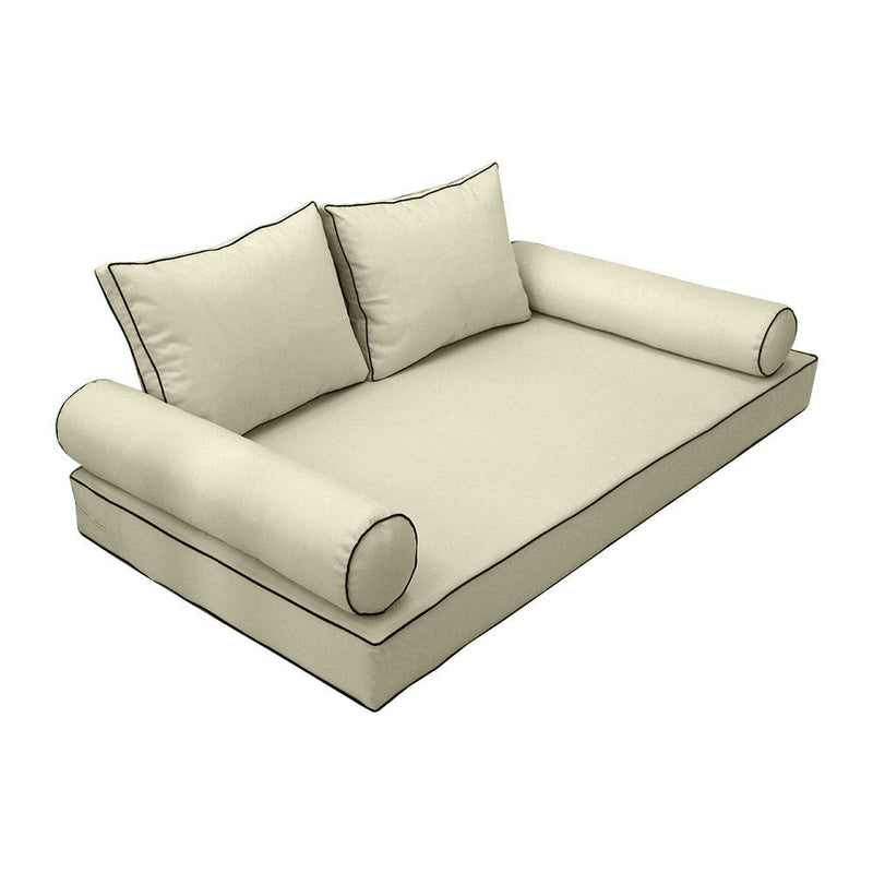 Style1 Full Size 5PC Contrast Pipe Outdoor Daybed Mattress Cushion Bolster Pillow Slip Cover Complete Set AD005