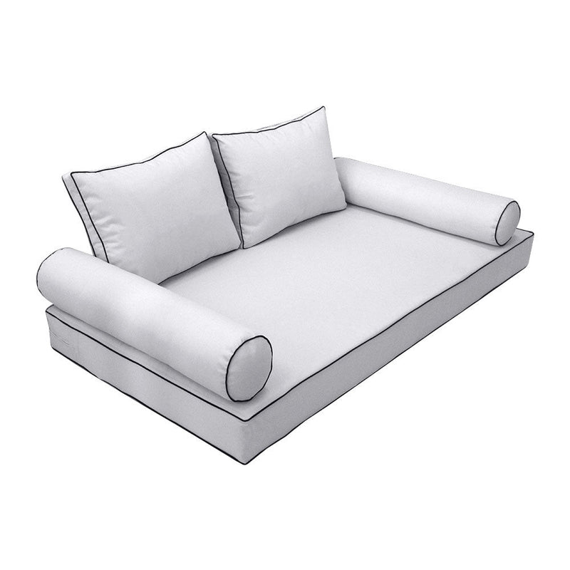 Style1 Full Size 5PC Contrast Pipe Outdoor Daybed Mattress Cushion Bolster Pillow Slip Cover Complete Set AD105