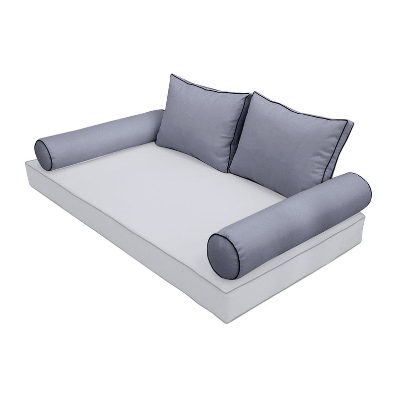 STYLE 1 Pillow & Bolster Cushion for Outdoor Indoor Daybed Porch Swing Bed Queen Size Contrast Trim AD001 | COVERS ONLY |