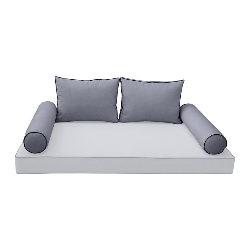 STYLE 1 Pillow & Bolster Cushion for Outdoor Indoor Daybed Porch Swing Bed Queen Size Contrast Trim AD001 | COVERS ONLY |