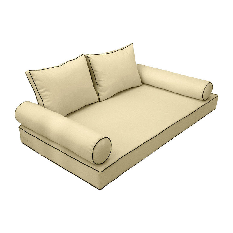 Style1 Queen Size 5PC Contrast Pipe Outdoor Daybed Mattress Cushion Bolster Pillow Slip Cover Complete Set AD103