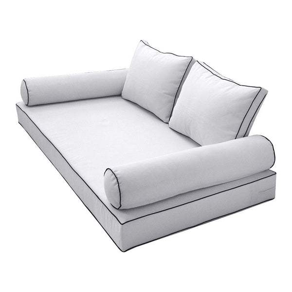 Style1 Twin-XL Size 5PC Contrast Pipe Outdoor Daybed Mattress Cushion Bolster Pillow Slip Cover Complete Set AD105
