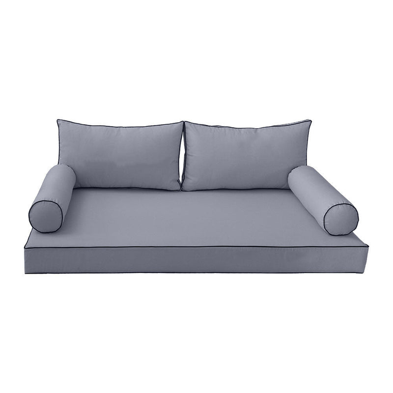 Style2 Crib Size 5PC Contrast Pipe Outdoor Daybed Mattress Cushion Bolster Pillow Slip Cover Complete Set AD001