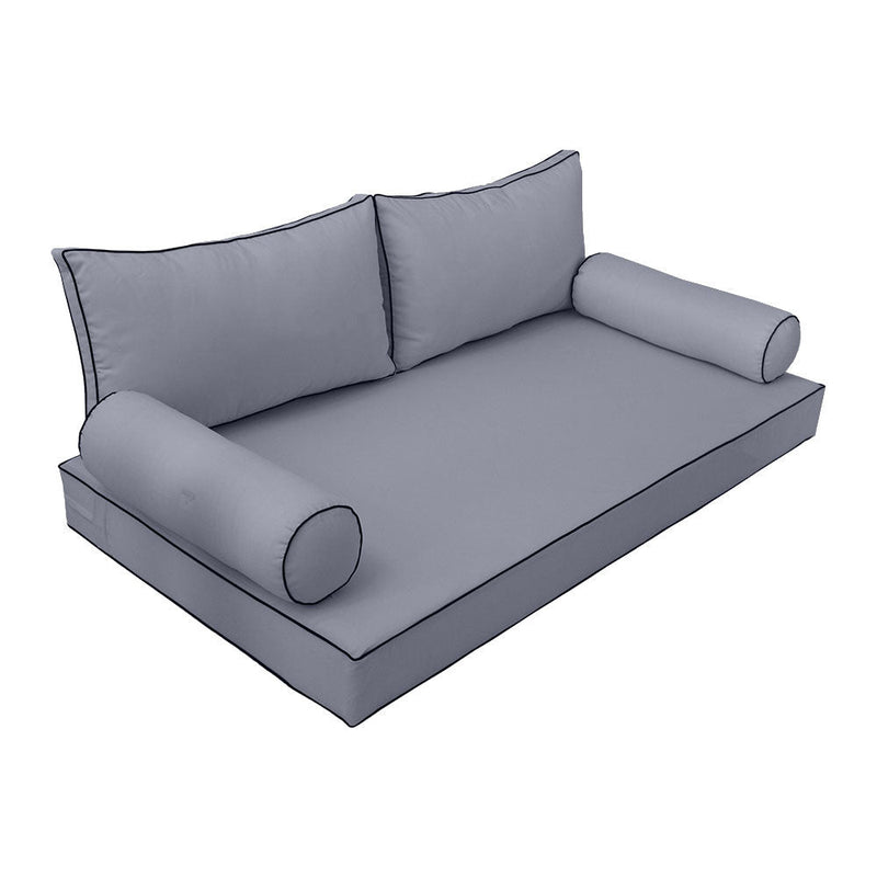 Style2 Crib Size 5PC Contrast Pipe Outdoor Daybed Mattress Cushion Bolster Pillow Slip Cover Complete Set AD001