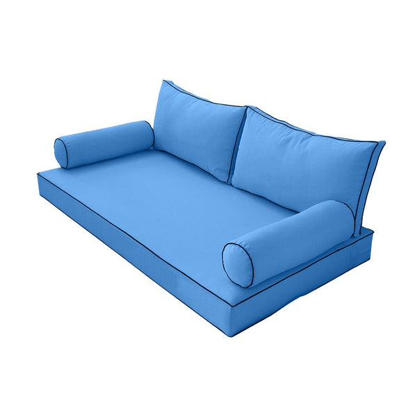 Style2 Crib Size 5PC Contrast Pipe Outdoor Daybed Mattress Cushion Bolster Pillow Slip Cover Complete Set AD102