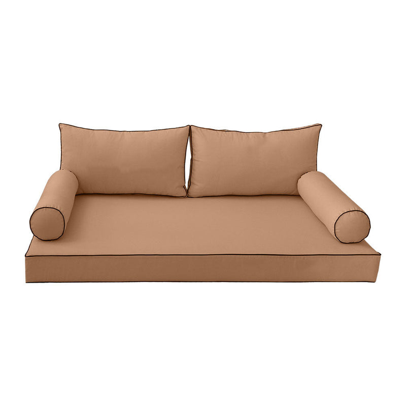 Style2 Crib Size 5PC Contrast Pipe Outdoor Daybed Mattress Cushion Bolster Pillow Slip Cover Complete Set AD104