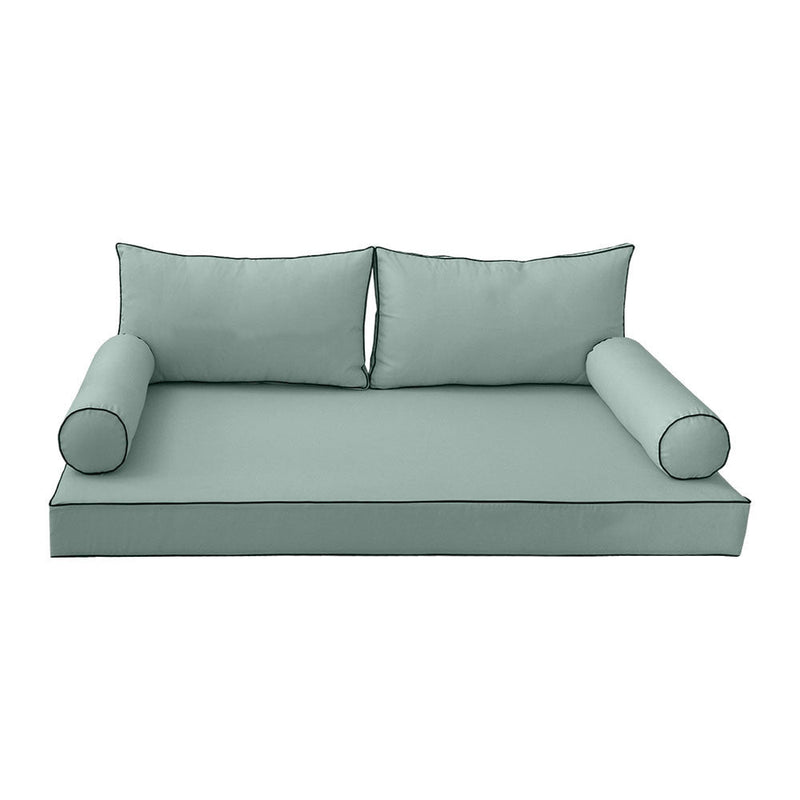 Style2 Crib Size 5PC Contrast Pipe Outdoor Daybed Mattress Cushion Bolster Pillow Slip Cover Complete Set AD002