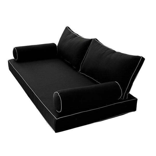 Style2 Crib Size 5PC Contrast Pipe Outdoor Daybed Mattress Cushion Bolster Pillow Slip Cover Complete Set AD109