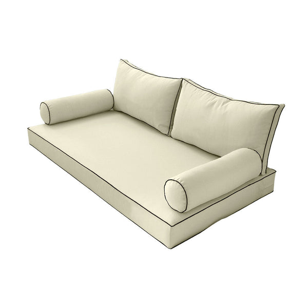 Style2 Full Size 5PC Contrast Pipe Outdoor Daybed Mattress Cushion Bolster Pillow Slip Cover Complete Set AD005