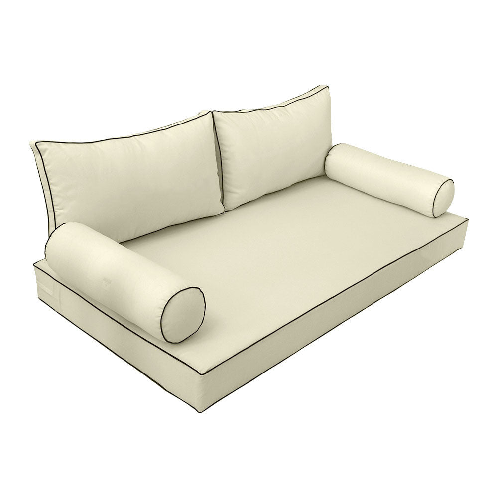 Style2 Twin Size 5PC Contrast Pipe Outdoor Daybed Mattress Cushion Bolster Pillow Slip Cover Complete Set AD005