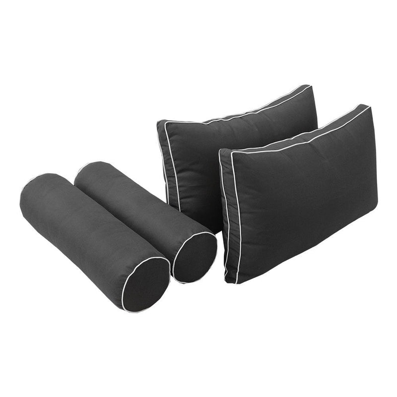 Style2 Twin-XL Size 5PC Contrast Pipe Outdoor Daybed Mattress Cushion Bolster Pillow Slip Cover Complete Set AD003