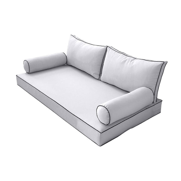 Style2 Twin-XL Size 5PC Contrast Pipe Outdoor Daybed Mattress Cushion Bolster Pillow Slip Cover Complete Set AD105