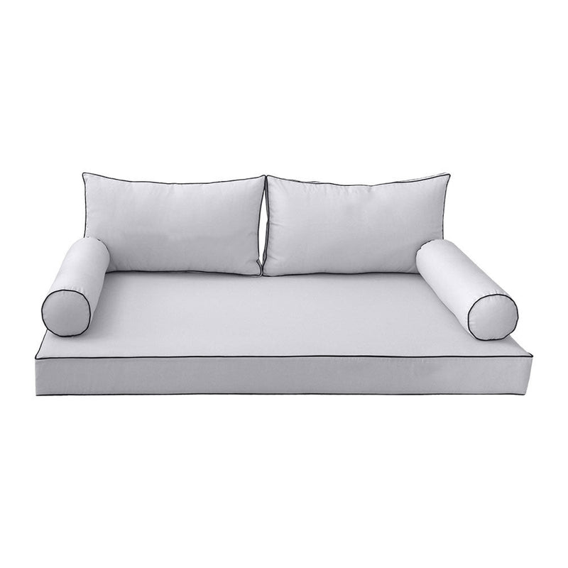 Style2 Twin-XL Size 5PC Contrast Pipe Outdoor Daybed Mattress Cushion Bolster Pillow Slip Cover Complete Set AD105