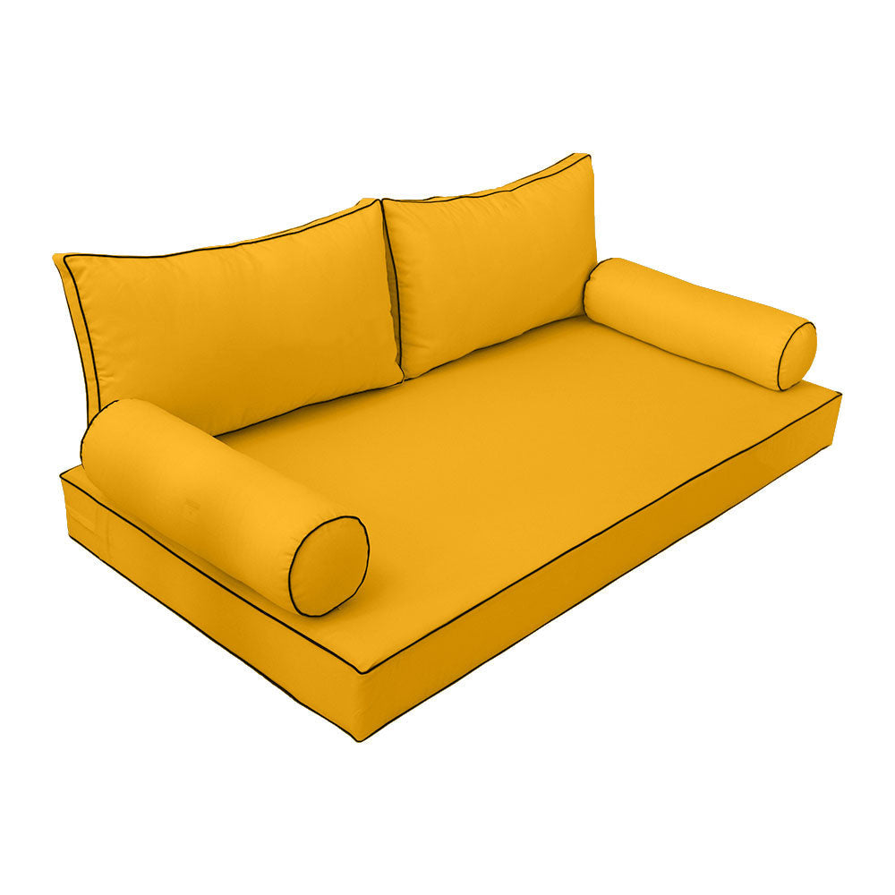 Style2 Twin-XL Size 5PC Contrast Pipe Outdoor Daybed Mattress Cushion Bolster Pillow Slip Cover Complete Set AD108