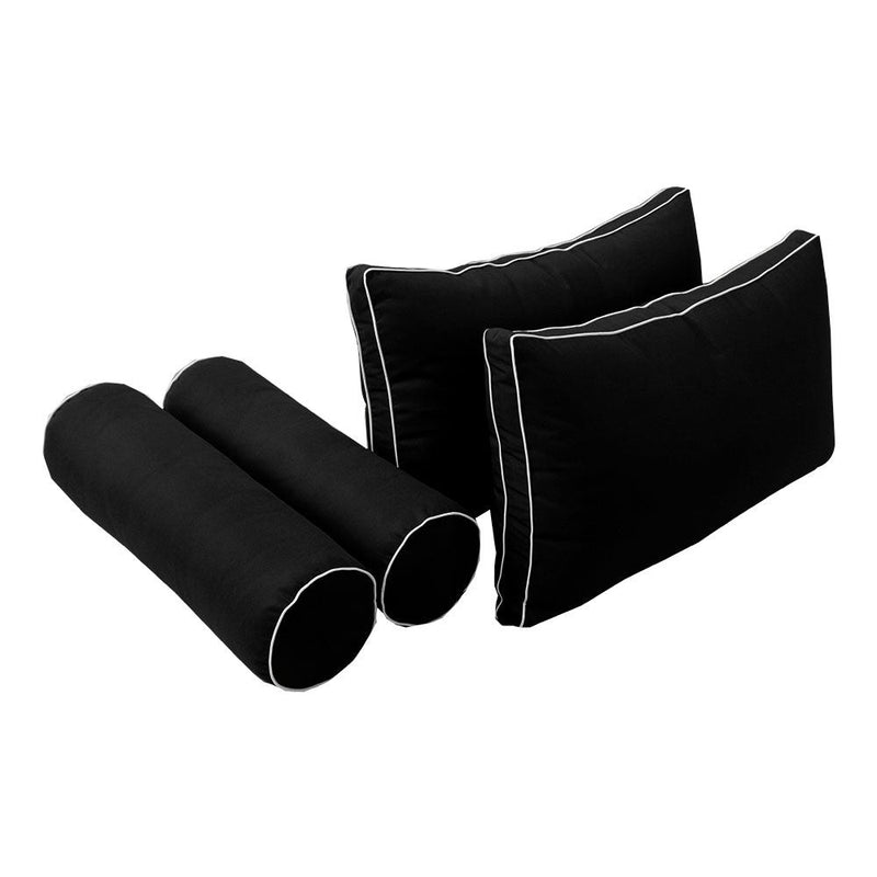 Style2 Twin-XL Size 5PC Contrast Pipe Outdoor Daybed Mattress Cushion Bolster Pillow Slip Cover Complete Set AD109