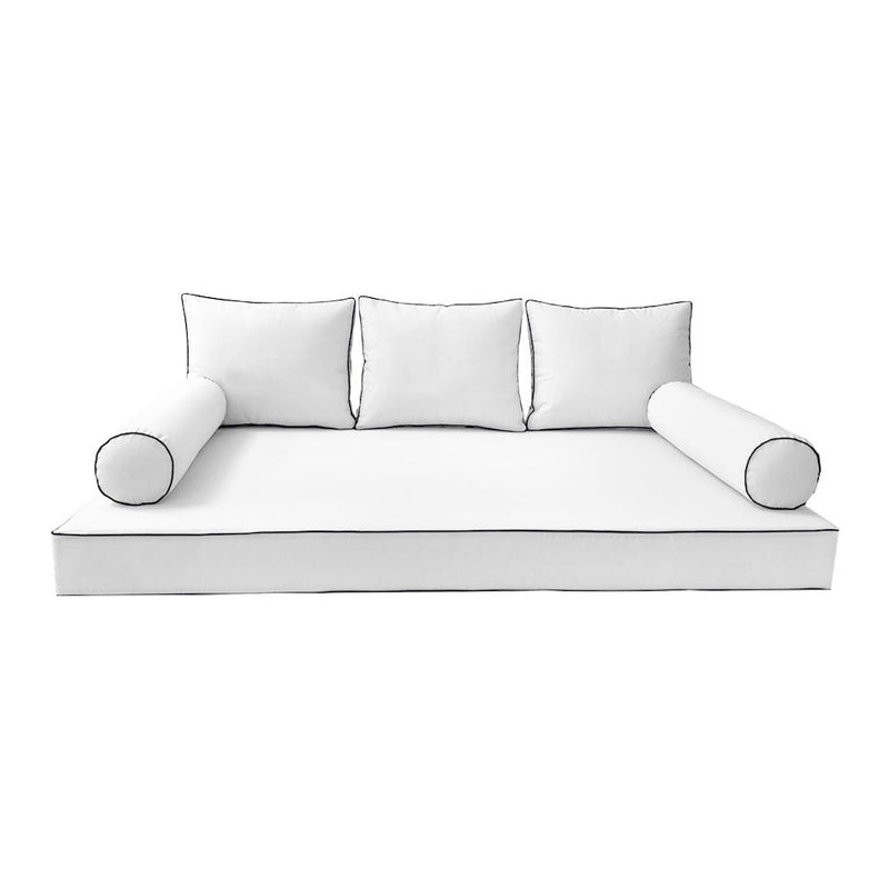 Style3 Crib Size 6PC Contrast Pipe Outdoor Daybed Mattress Cushion Bolster Pillow Slip Cover Complete Set AD106
