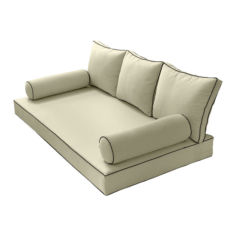 Style3 Full Size 6PC Contrast Pipe Outdoor Daybed Mattress Cushion Bolster Pillow Slip Cover Complete Set AD005