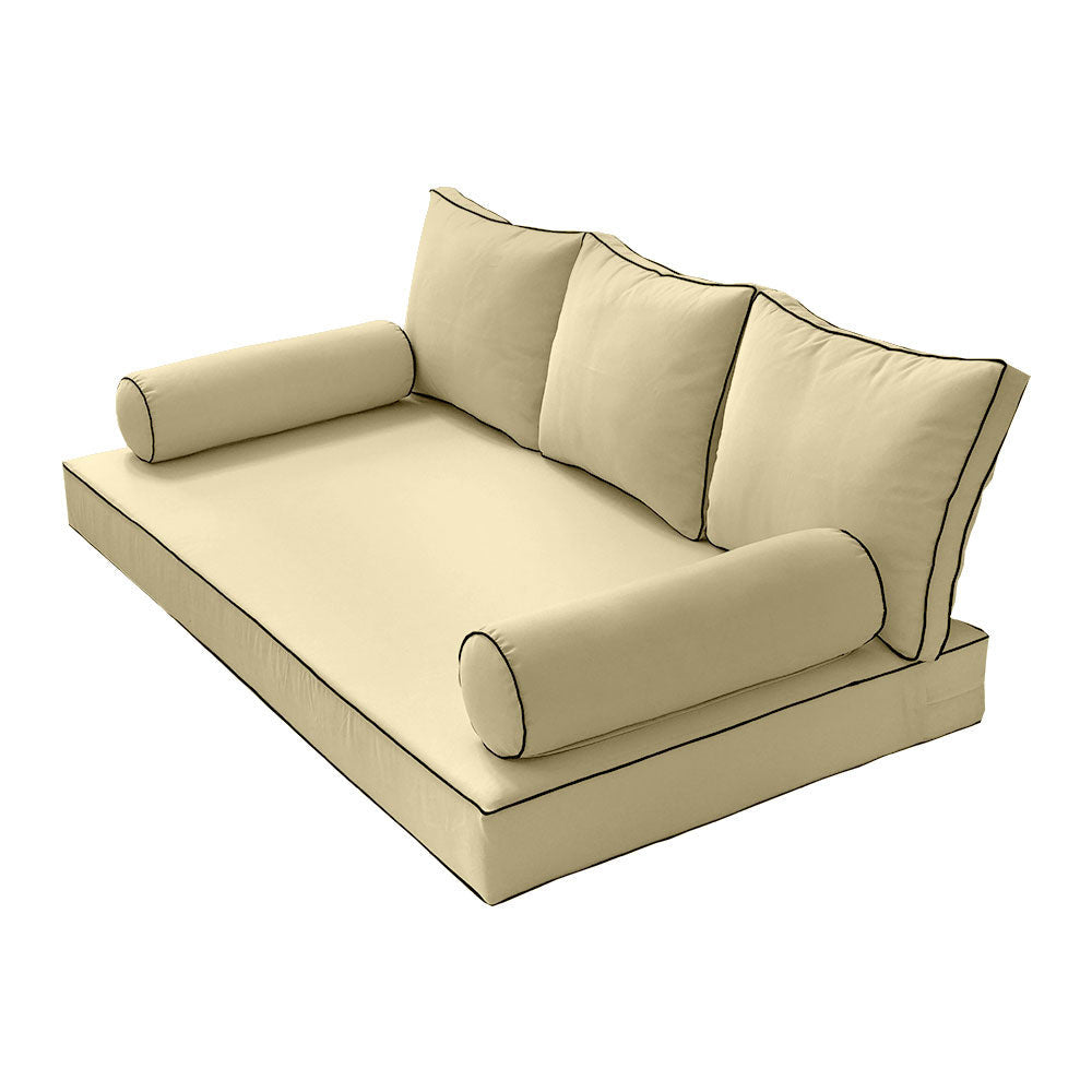 Style3 Full Size 6PC Contrast Pipe Outdoor Daybed Mattress Cushion Bolster Pillow Slip Cover Complete Set AD103