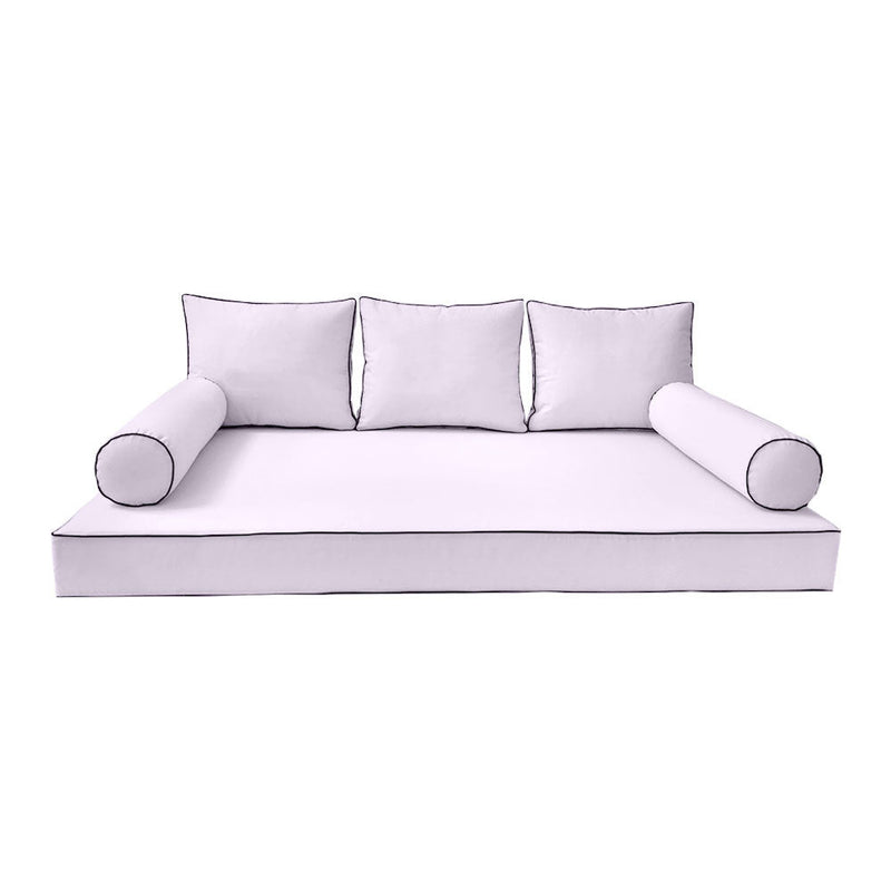 Style3 Full Size 6PC Contrast Pipe Outdoor Daybed Mattress Cushion Bolster Pillow Slip Cover Complete Set AD107