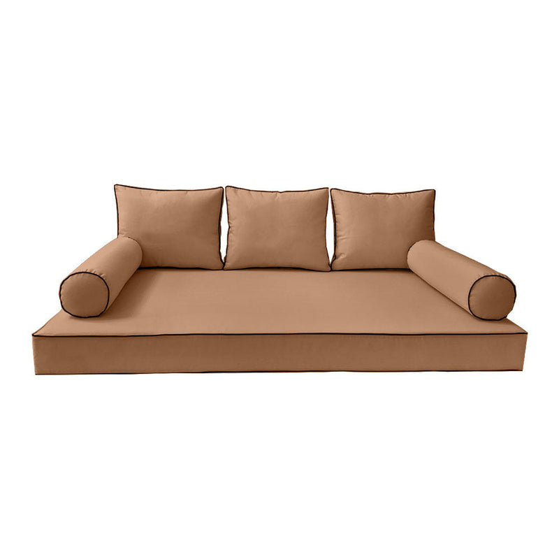 Style3 Queen Size 6PC Contrast Pipe Outdoor Daybed Mattress Cushion Bolster Pillow Slip Cover Complete Set AD104
