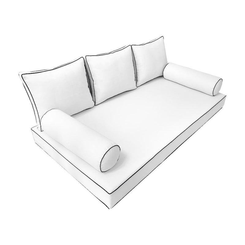 Style3 Twin Size 6PC Contrast Pipe Outdoor Daybed Mattress Cushion Bolster Pillow Slip Cover Complete Set AD106