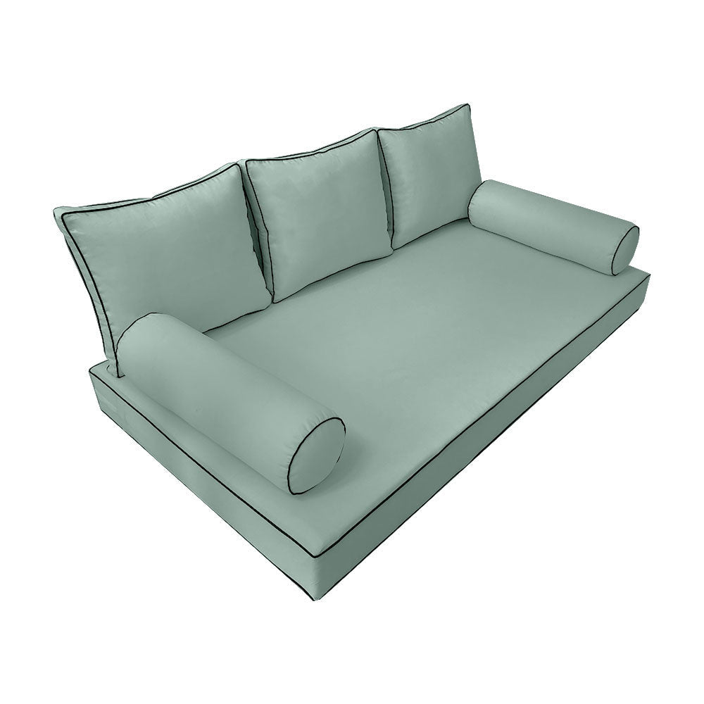 Style3 Twin-XL Size 6PC Contrast Pipe Outdoor Daybed Mattress Cushion Bolster Pillow Slip Cover Complete Set AD002