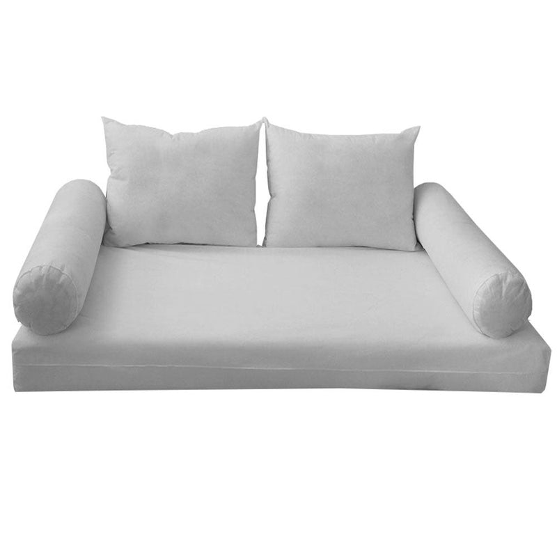 White mattress base with two cylindrical bolsters and two back pillows for daybed
