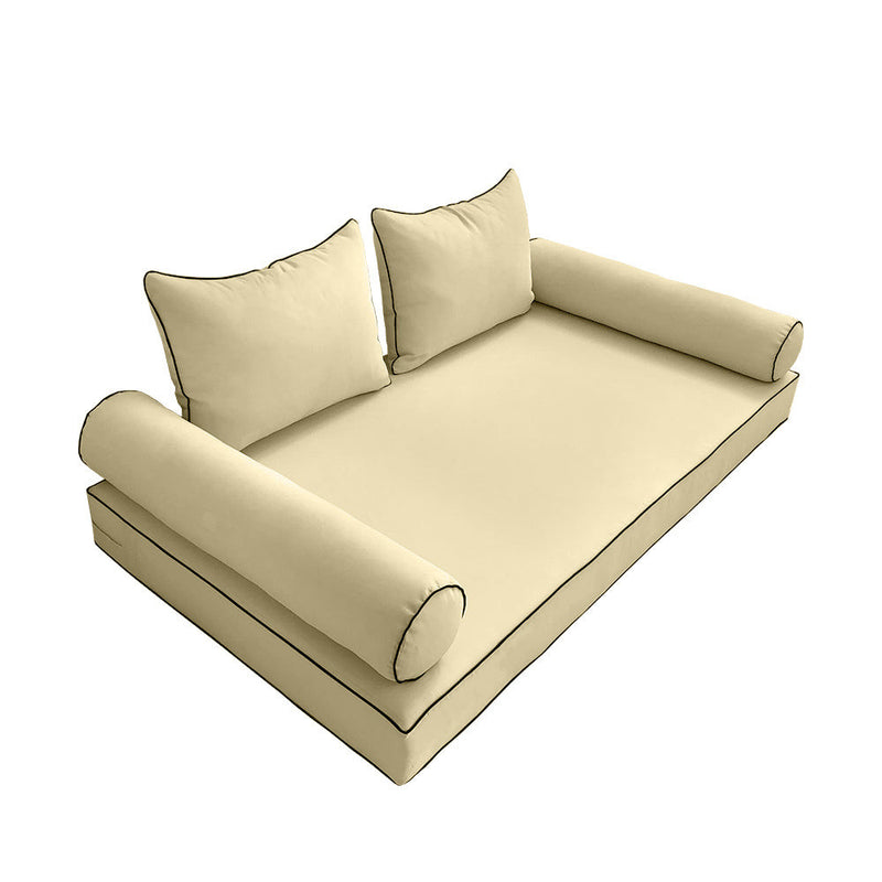 Style4 Crib Size 5PC Contrast Pipe Outdoor Daybed Mattress Cushion Bolster Pillow Slip Cover Complete Set AD103