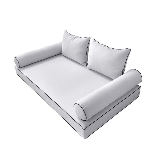 Style4 Crib Size 5PC Contrast Pipe Outdoor Daybed Mattress Cushion Bolster Pillow Slip Cover Complete Set AD105
