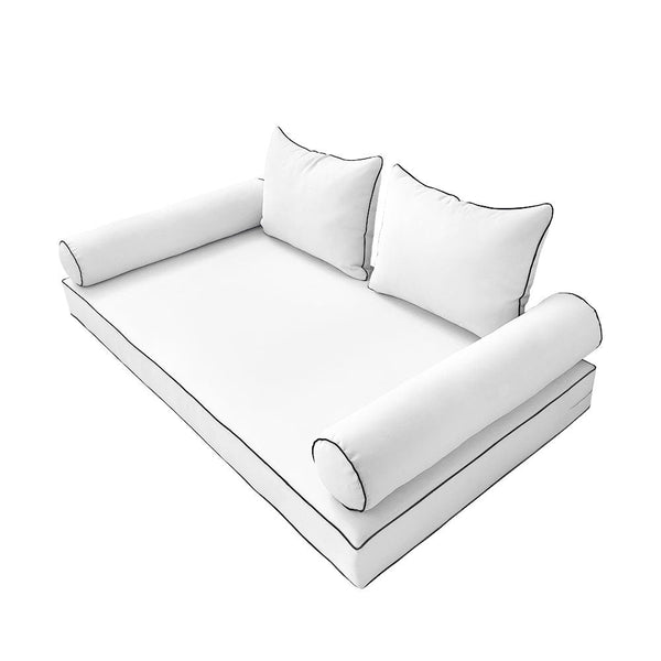Style4 Crib Size 5PC Contrast Pipe Outdoor Daybed Mattress Cushion Bolster Pillow Slip Cover Complete Set AD106