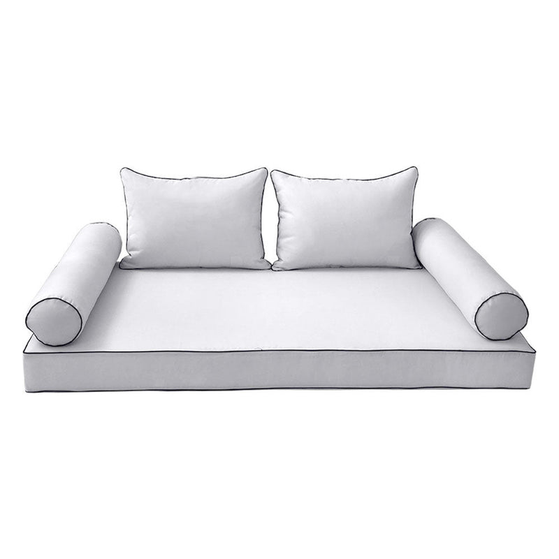 Style4 Full Size 5PC Contrast Pipe Outdoor Daybed Mattress Cushion Bolster Pillow Slip Cover Complete Set AD105