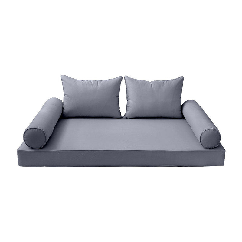 STYLE 4 - Mattress & Pillow Bolster Cushion for Outdoor Indoor Daybed Porch Swing Bed Piped Trim Full Size AD001 | COVERS ONLY |