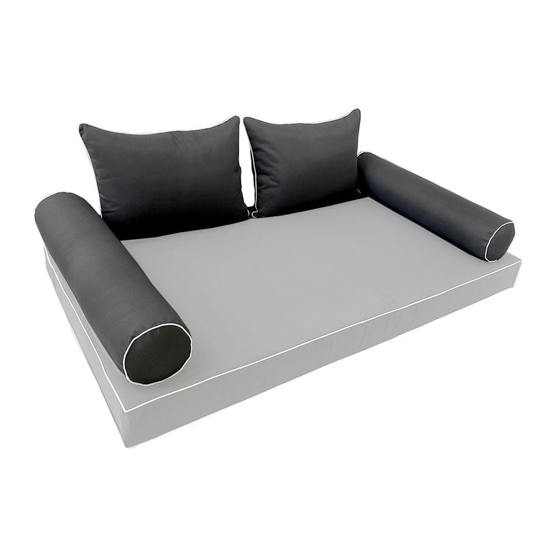 STYLE 4 Pillow & Bolster Cushion for Outdoor Indoor Daybed Porch Swing Bed Queen Size Contrast Trim AD003 | COVERS ONLY |