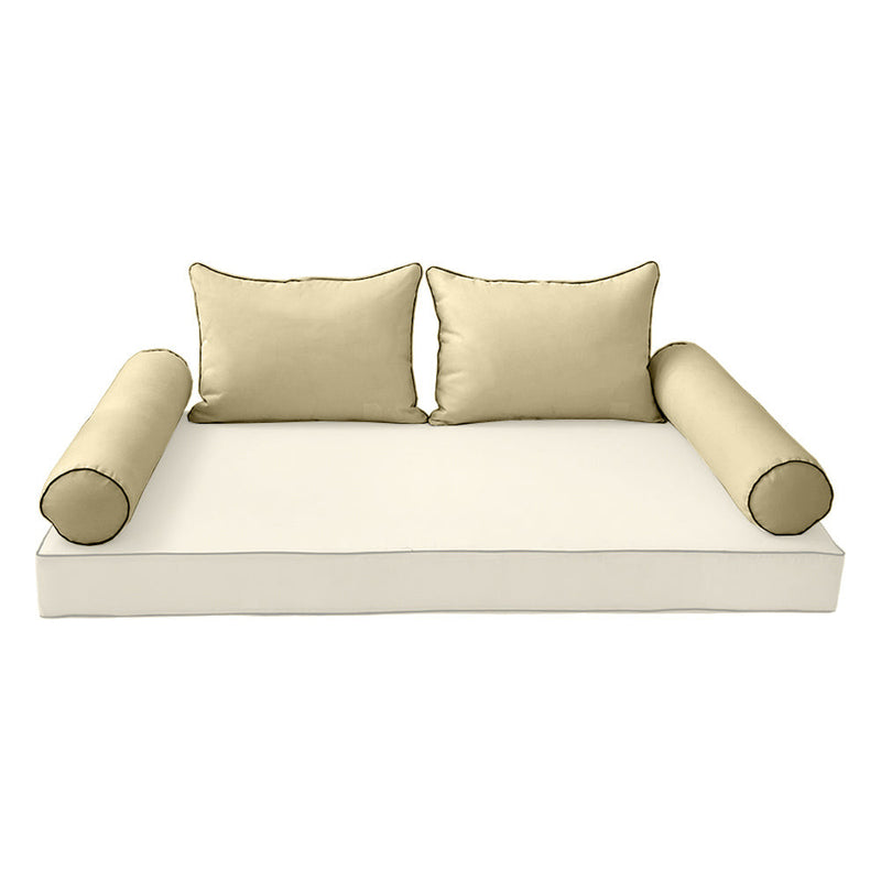 STYLE 4 Pillow & Bolster Cushion for Outdoor Indoor Daybed Porch Swing Bed Queen Size Contrast Trim AD103 | COVERS ONLY |