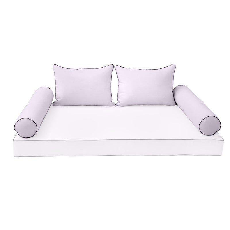 Style4 Queen Contrast Pipe Trim Bolster & Back Pillow Cushion Outdoor SLIP COVER ONLY AD107