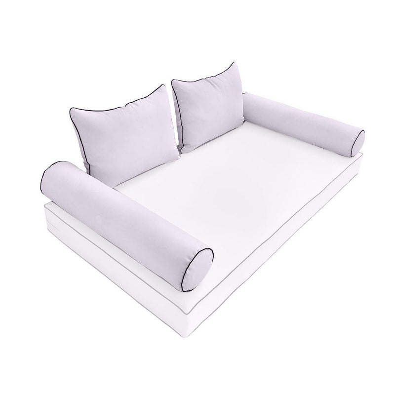 Style4 Queen Contrast Pipe Trim Bolster & Back Pillow Cushion Outdoor SLIP COVER ONLY AD107