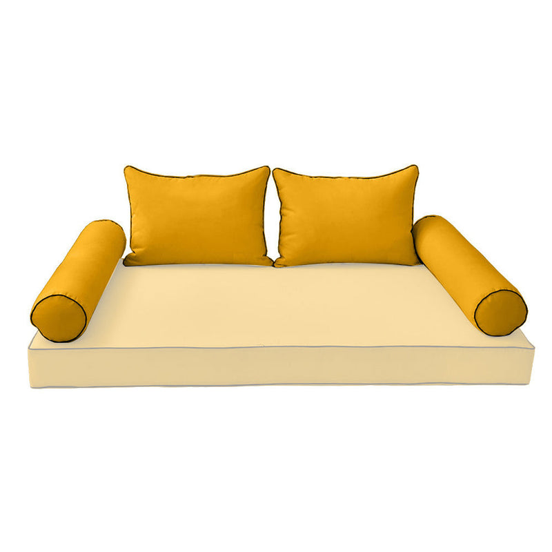 Style4 Queen Contrast Pipe Trim Bolster & Back Pillow Cushion Outdoor SLIP COVER ONLY AD108
