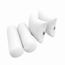 Four-piece pillow and bolster cushion set including seat cushion, two square back pillows, and two bolster pillows for indoor or outdoor seating.