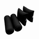 Four-piece pillow and bolster cushion set including seat cushion, two square back pillows, and two bolster pillows for indoor or outdoor seating.