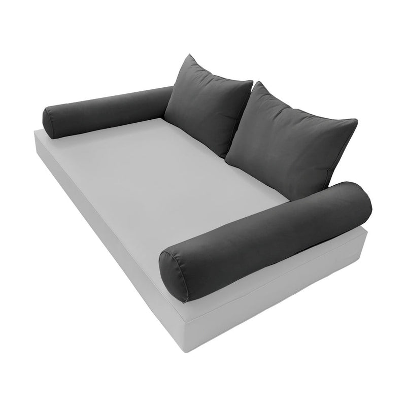 STYLE 4 Pillow & Bolster Cushion for Outdoor Indoor Daybed Porch Swing Bed Queen Size Piped Trim AD003 | COVERS ONLY |
