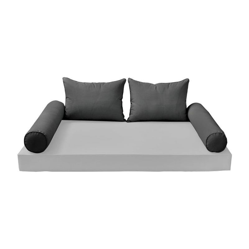 STYLE 4 Pillow & Bolster Cushion for Outdoor Indoor Daybed Porch Swing Bed Queen Size Piped Trim AD003 | COVERS ONLY |