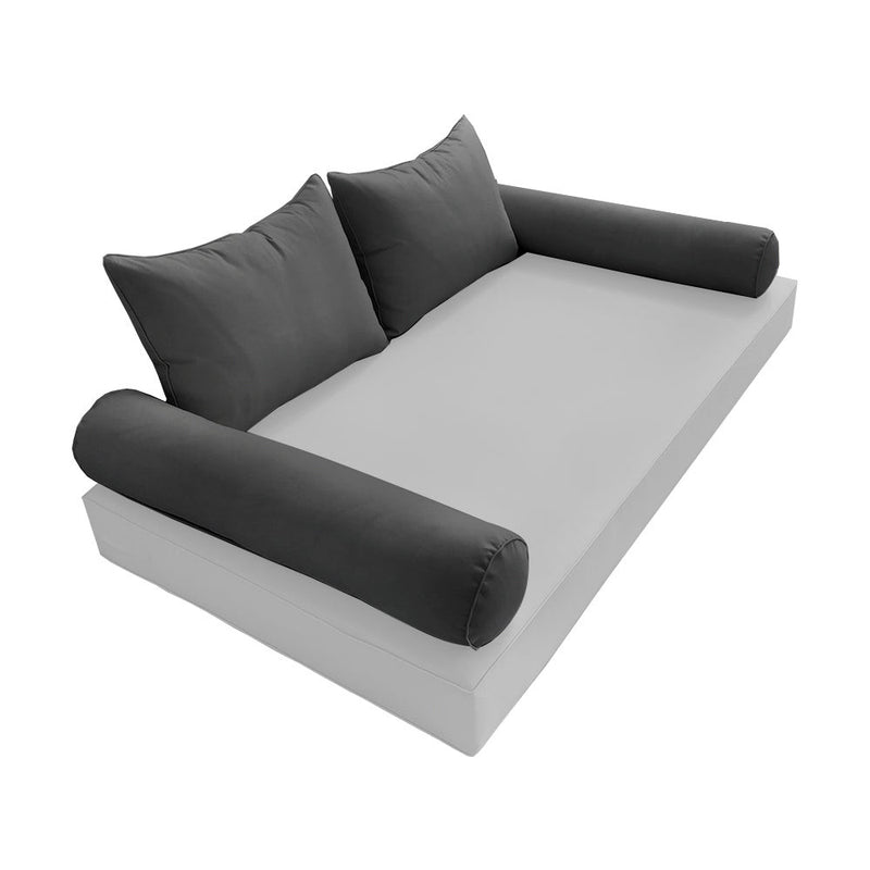 STYLE 4 Pillow & Bolster Cushion for Outdoor Indoor Daybed Porch Swing Bed Queen Size Piped Trim AD003 | COVERS ONLY |