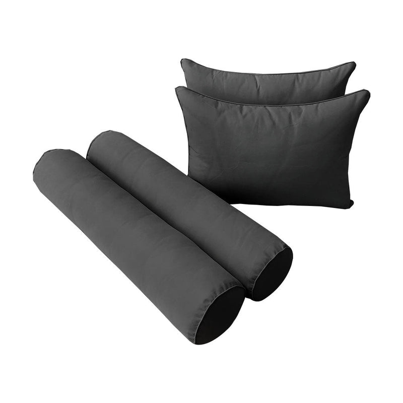 STYLE 4 Pillow & Bolster Cushion for Outdoor Indoor Daybed Porch Swing Bed Queen Size Piped Trim AD003 | COVERS ONLY |