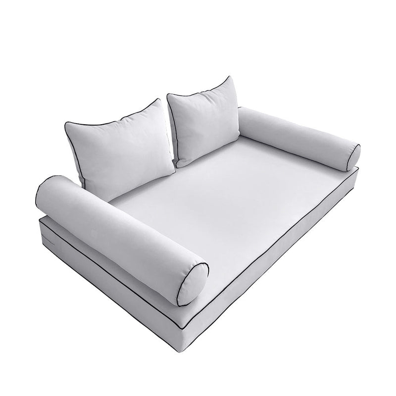 STYLE 4 - Mattress & Pillow Bolster Cushion for Outdoor Indoor Daybed Porch Swing Bed Contrast Trim Queen Size AD105 | COVERS ONLY |