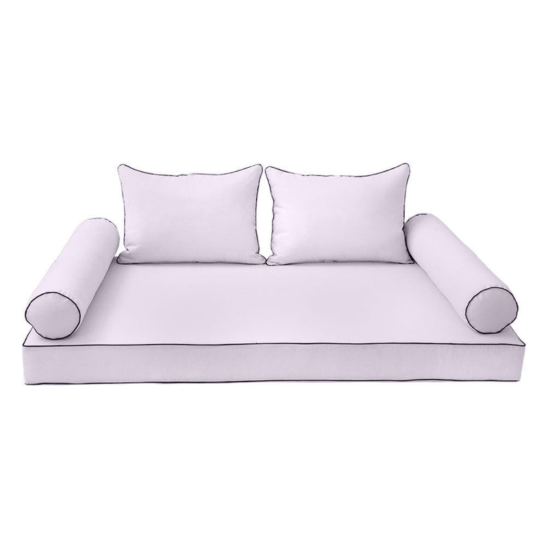 Style4 Twin-XL Size 5PC Contrast Pipe Outdoor Daybed Mattress Cushion Bolster Pillow Slip Cover Complete Set AD107